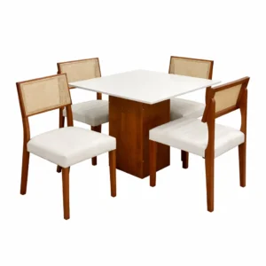 Mesa de Jantar Dakota 90x90cm Sem Vidro e 4 Cadeiras Grecia em Linho Madeira Cel Móveis