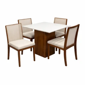 Mesa de Jantar Dakota 90x90cm Sem Vidro e 4 Cadeiras Lara Kappesberg em Linho Madeira Cel Móveis
