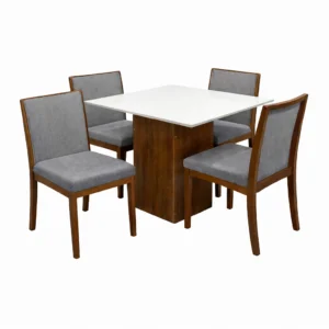 Mesa de Jantar Dakota 90x90cm Sem Vidro e 4 Cadeiras Lara Kappesberg em Linho Madeira Cel Móveis