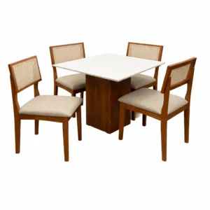 Mesa de Jantar Dakota 90x90cm Sem Vidro e 4 Cadeiras Monalisa em Linho Madeira Cel Móveis