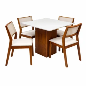 Mesa de Jantar Dakota 90x90cm Sem Vidro e 4 Cadeiras Oiti em Linho Madeira Cel Móveis