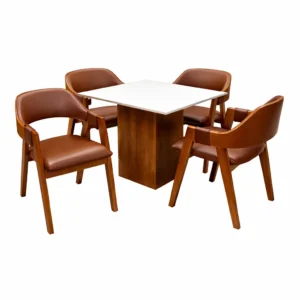 Mesa de Jantar Dakota 90x90cm Sem Vidro e 4 Cadeiras Perola em Corino Madeira Cel Móveis
