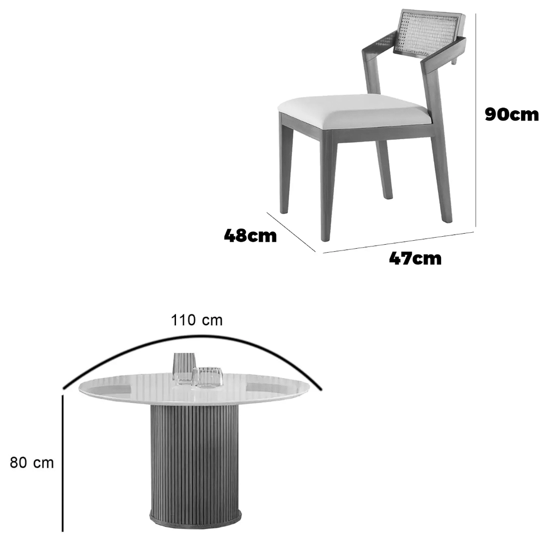 Mesa de Jantar Dara 110cm Redonda com Vidro e 4 Cadeiras Berlim Hr em Linho Madeira Lj Móveis - Imagem 2