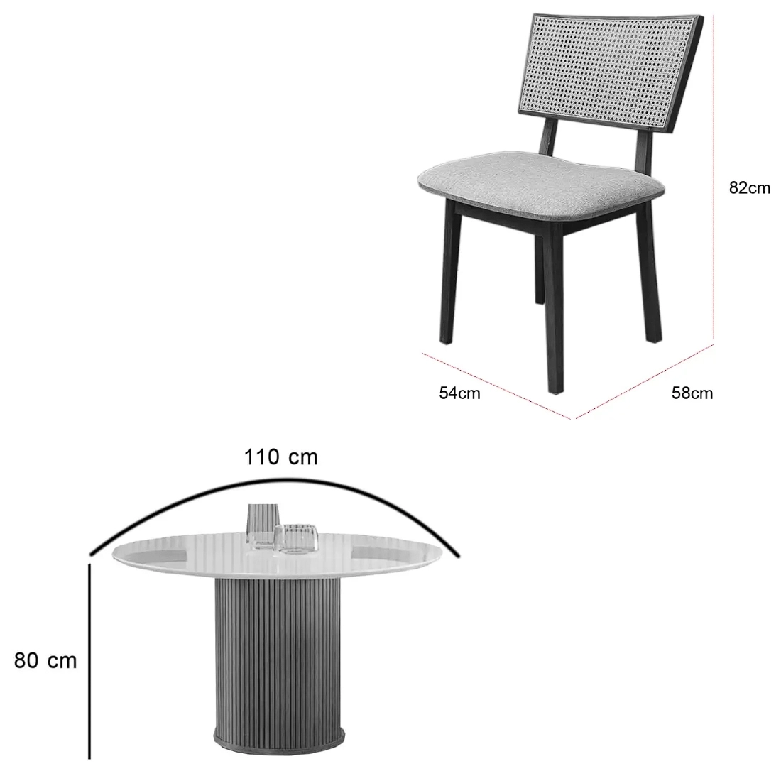 Mesa de Jantar Dara 110cm Redonda com Vidro e 4 Cadeiras Diamante em Linho Madeira Lj Móveis - Imagem 2