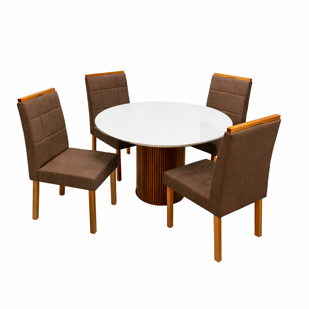 Mesa de Jantar Dara 110cm Redonda com Vidro e 4 Cadeiras Giulia em Veludo Estofadas Lj Móveis - Imagem 5