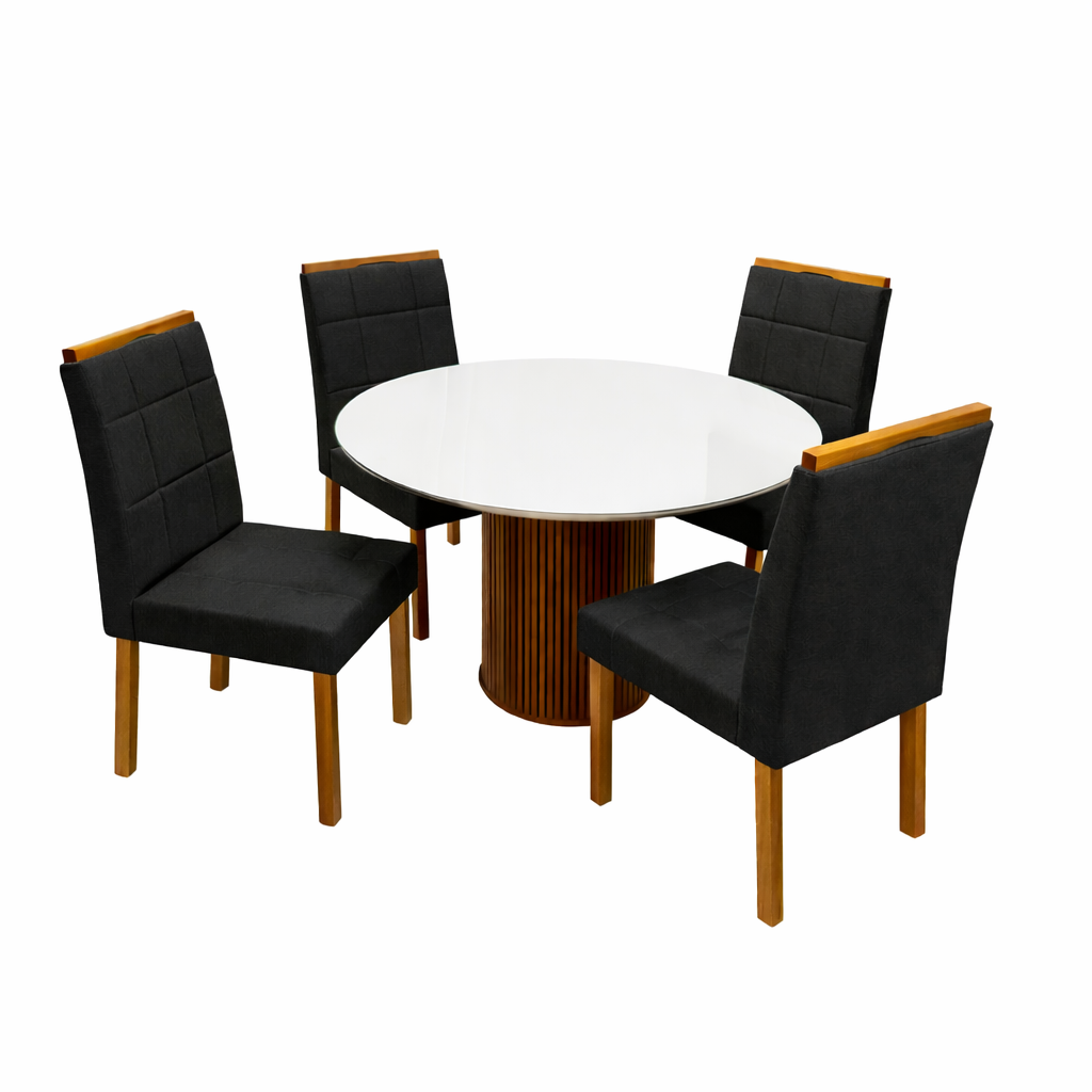 Mesa de Jantar Dara 110cm Redonda com Vidro e 4 Cadeiras Giulia em Veludo Estofadas Lj Móveis - Imagem 6