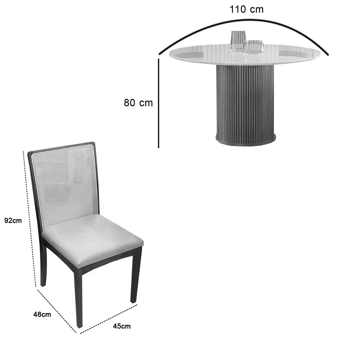 Mesa de Jantar Dara 110cm Redonda com Vidro e 4 Cadeiras Lara Kappesberg em Linho Madeira Lj Móveis - Imagem 2