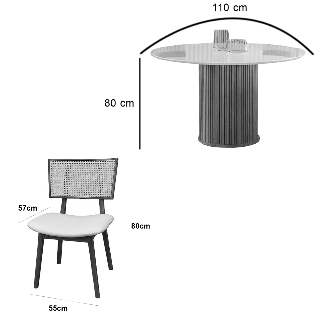 Mesa de Jantar Dara 110cm Redonda com Vidro e 4 Cadeiras Livia em Linho Madeira Lj Móveis - Imagem 2