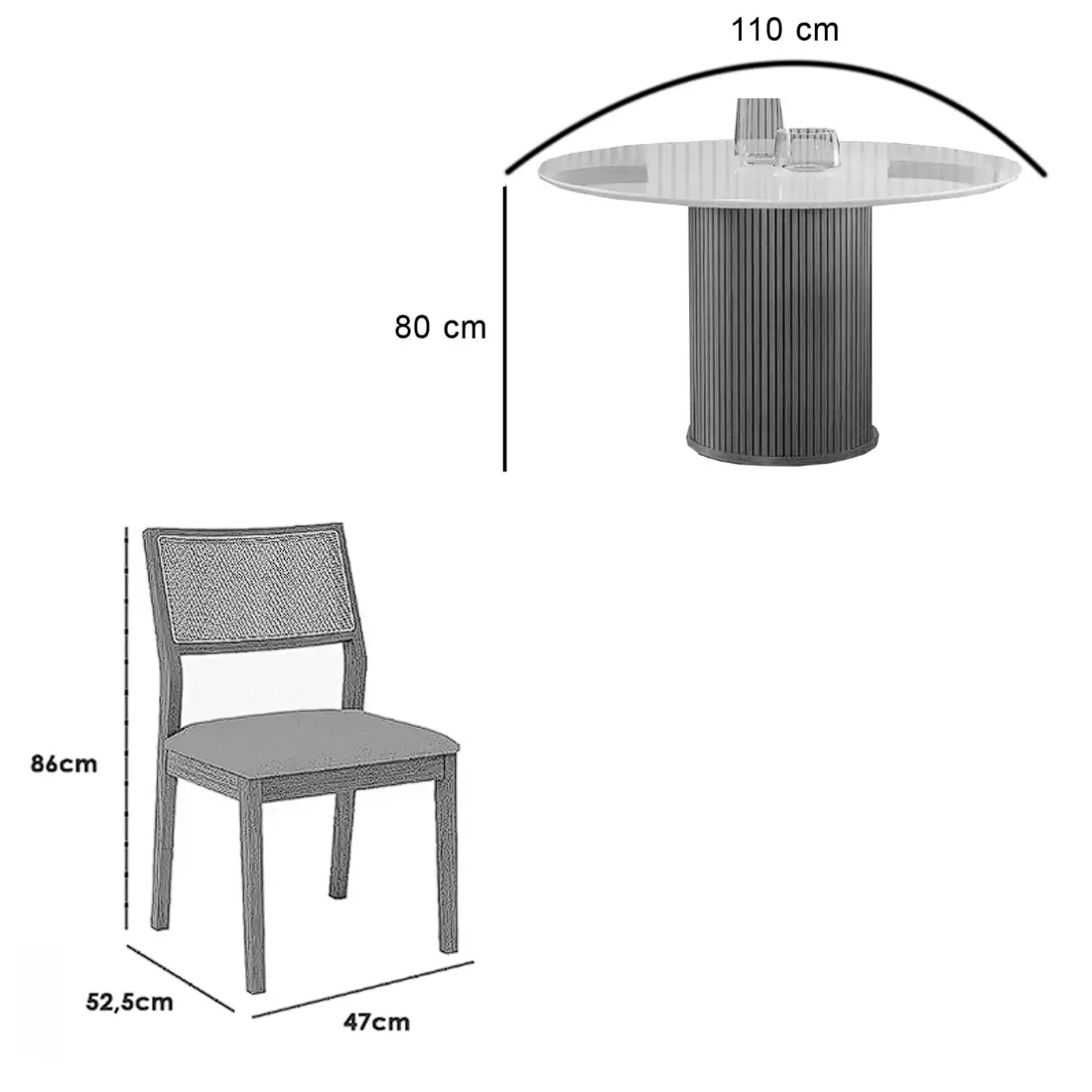 Mesa de Jantar Dara 110cm Redonda com Vidro e 4 Cadeiras Oiti em Linho Madeira Lj Móveis - Imagem 2
