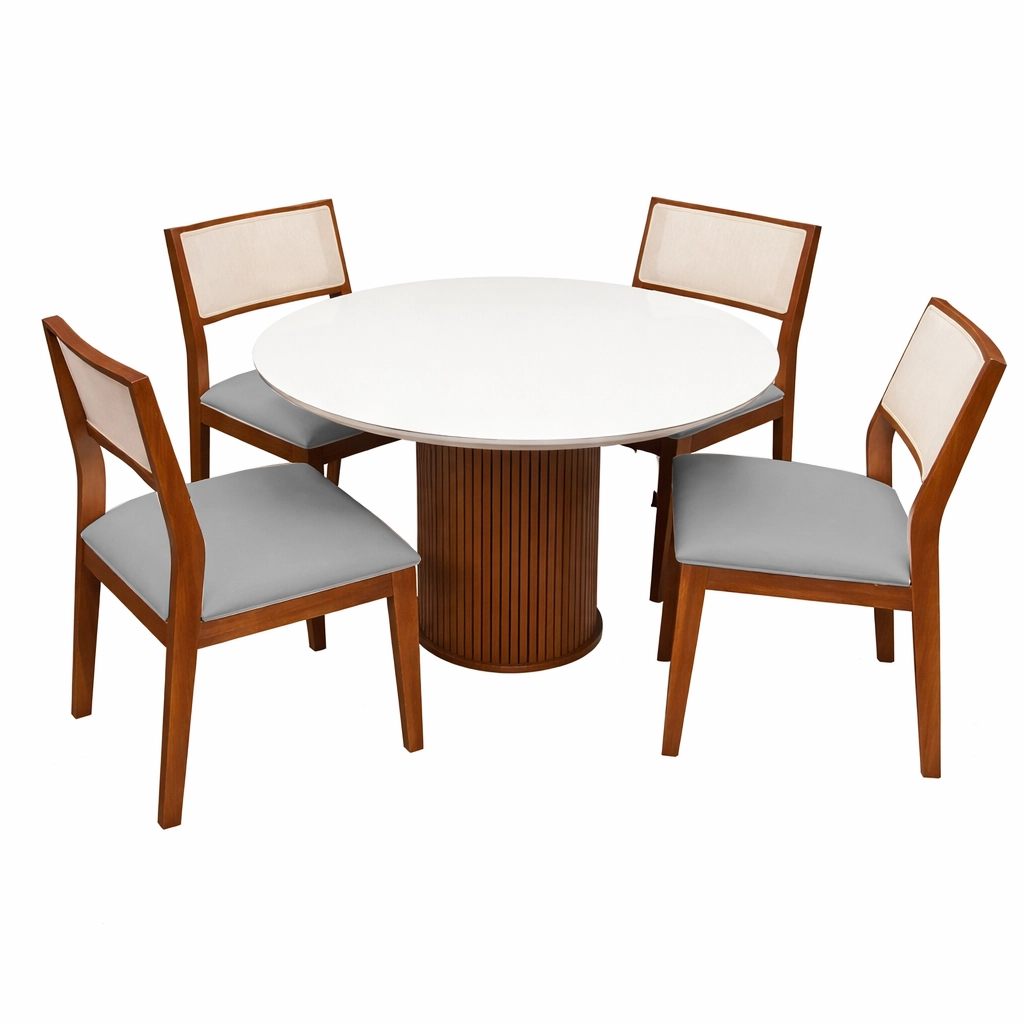 Mesa de Jantar Dara 110cm Redonda com Vidro e 4 Cadeiras Oiti em Linho Madeira Lj Móveis - Imagem 4