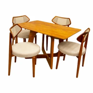 Mesa de Jantar Dubai Flex 120x80cm Sem Vidro e 4 Cadeiras Athenas em Linho Madeira Cel Móveis