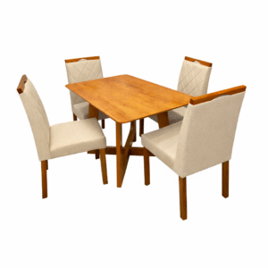 Mesa de Jantar Dubai Flex 120x80cm Sem Vidro e 4 Cadeiras California em Linho Estofadas Cel Móveis