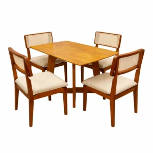 Mesa de Jantar Dubai Flex 120x80cm Sem Vidro e 4 Cadeiras Canada em Linho Madeira Cel Móveis