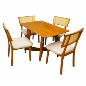 Mesa de Jantar Dubai Flex 120x80cm Sem Vidro e 4 Cadeiras Diamante em Linho Madeira Cel Móveis