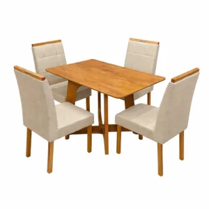 Mesa de Jantar Dubai Flex 120x80cm Sem Vidro e 4 Cadeiras Giulia em Veludo Estofadas Cel Móveis