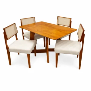 Mesa de Jantar Dubai Flex 120x80cm Sem Vidro e 4 Cadeiras Grecia em Linho Madeira Cel Móveis