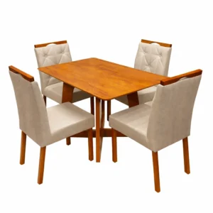 Mesa de Jantar Dubai Flex 120x80cm Sem Vidro e 4 Cadeiras Jasmim em Veludo Estofadas Cel Móveis