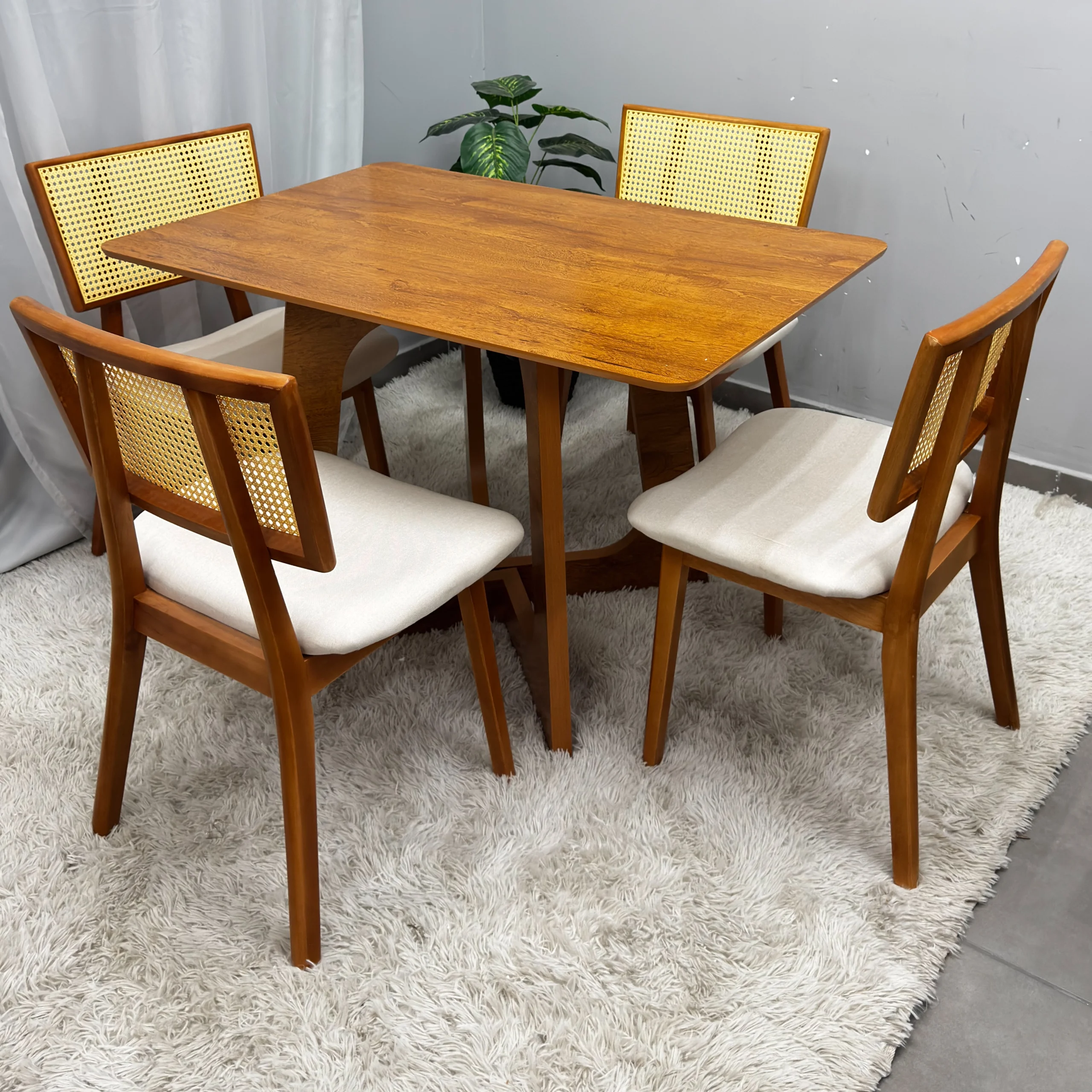 Mesa de Jantar Dubai Flex 120x80cm Sem Vidro e 4 Cadeiras Livia em Linho Madeira Cel Móveis - Imagem 3