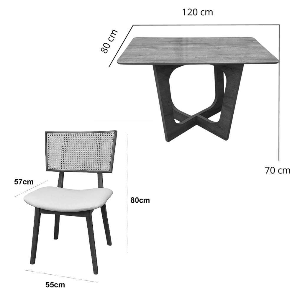 Mesa de Jantar Dubai Flex 120x80cm Sem Vidro e 4 Cadeiras Livia em Linho Madeira Cel Móveis - Imagem 2