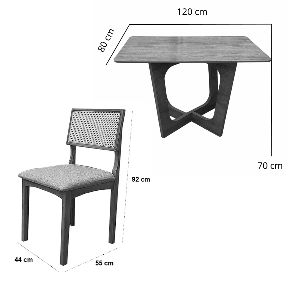 Mesa de Jantar Dubai Flex 120x80cm Sem Vidro e 4 Cadeiras Monalisa em Linho Madeira Cel Móveis - Imagem 2