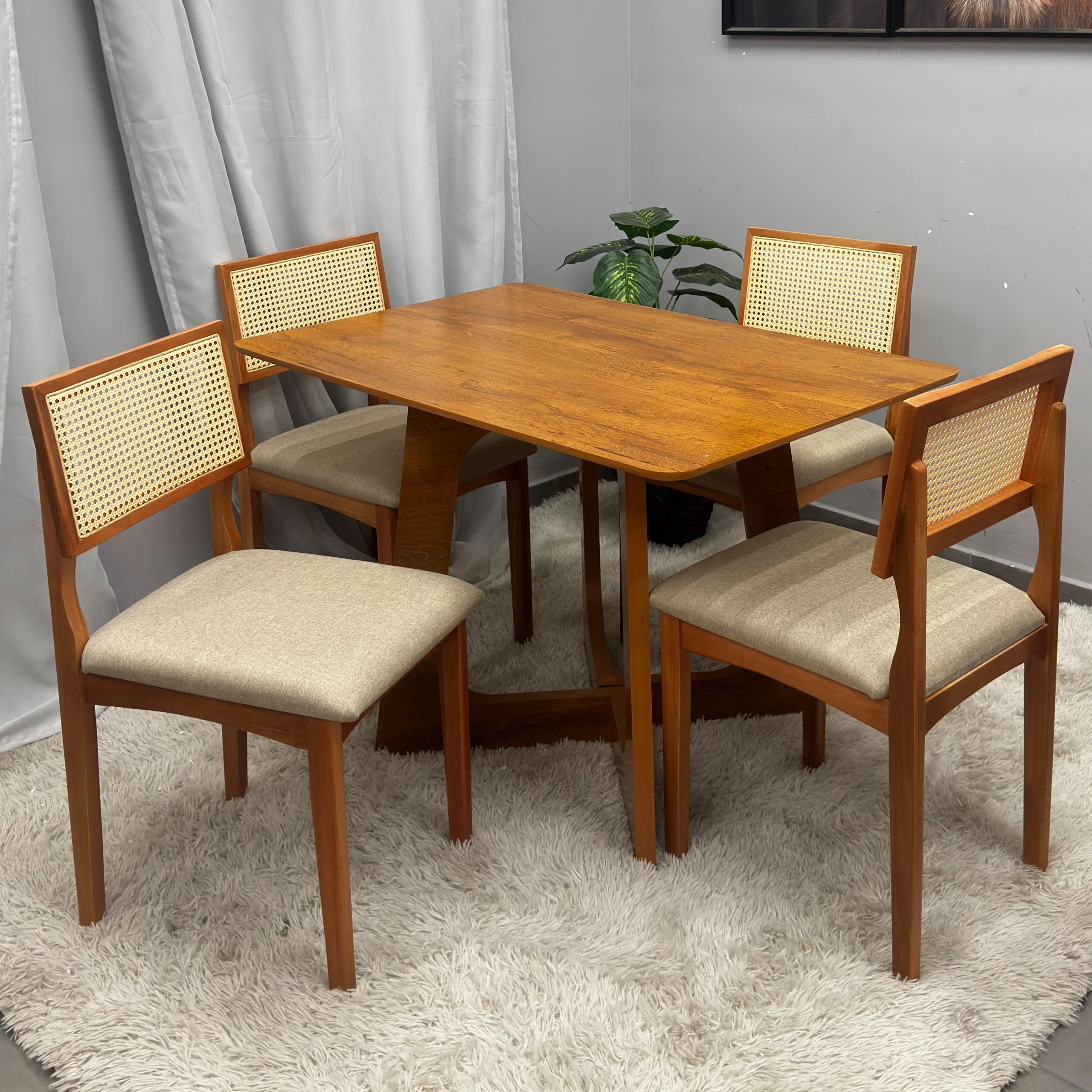 Mesa de Jantar Dubai Flex 120x80cm Sem Vidro e 4 Cadeiras Monalisa em Linho Madeira Cel Móveis - Imagem 3