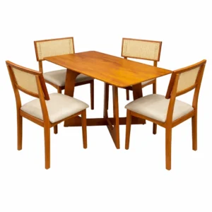 Mesa de Jantar Dubai Flex 120x80cm Sem Vidro e 4 Cadeiras Monalisa em Linho Madeira Cel Móveis
