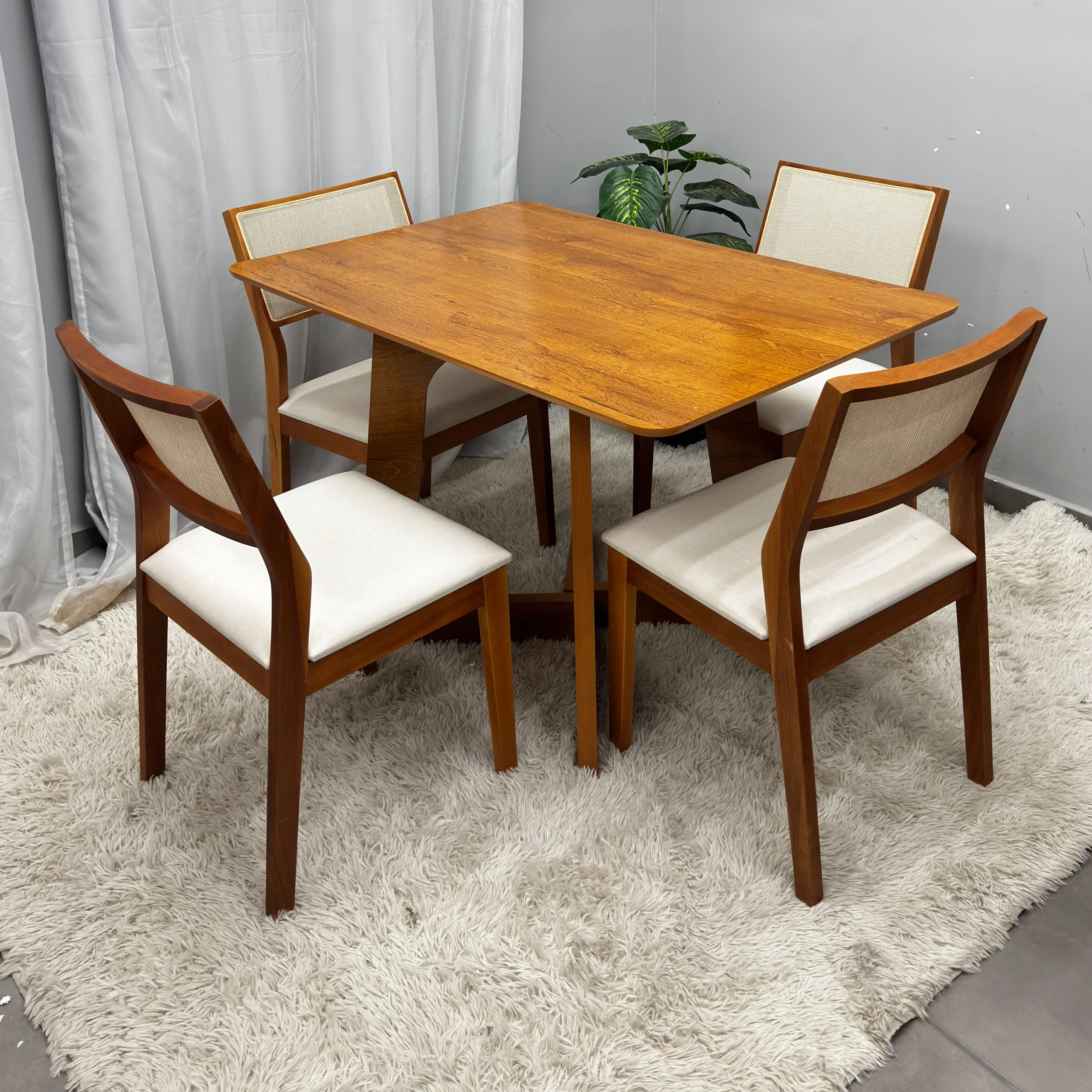 Mesa de Jantar Dubai Flex 120x80cm Sem Vidro e 4 Cadeiras Oiti em Linho Madeira Cel Móveis - Imagem 3