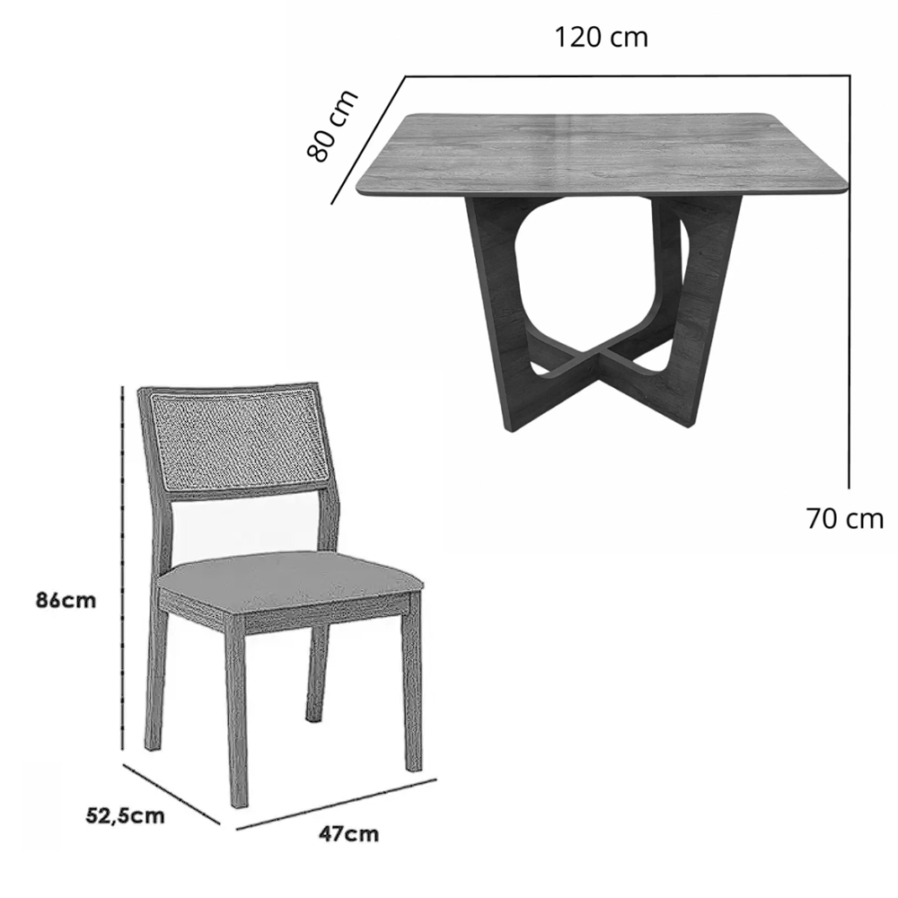 Mesa de Jantar Dubai Flex 120x80cm Sem Vidro e 4 Cadeiras Oiti em Linho Madeira Cel Móveis - Imagem 2