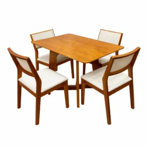 Mesa de Jantar Dubai Flex 120x80cm Sem Vidro e 4 Cadeiras Oiti em Linho Madeira Cel Móveis