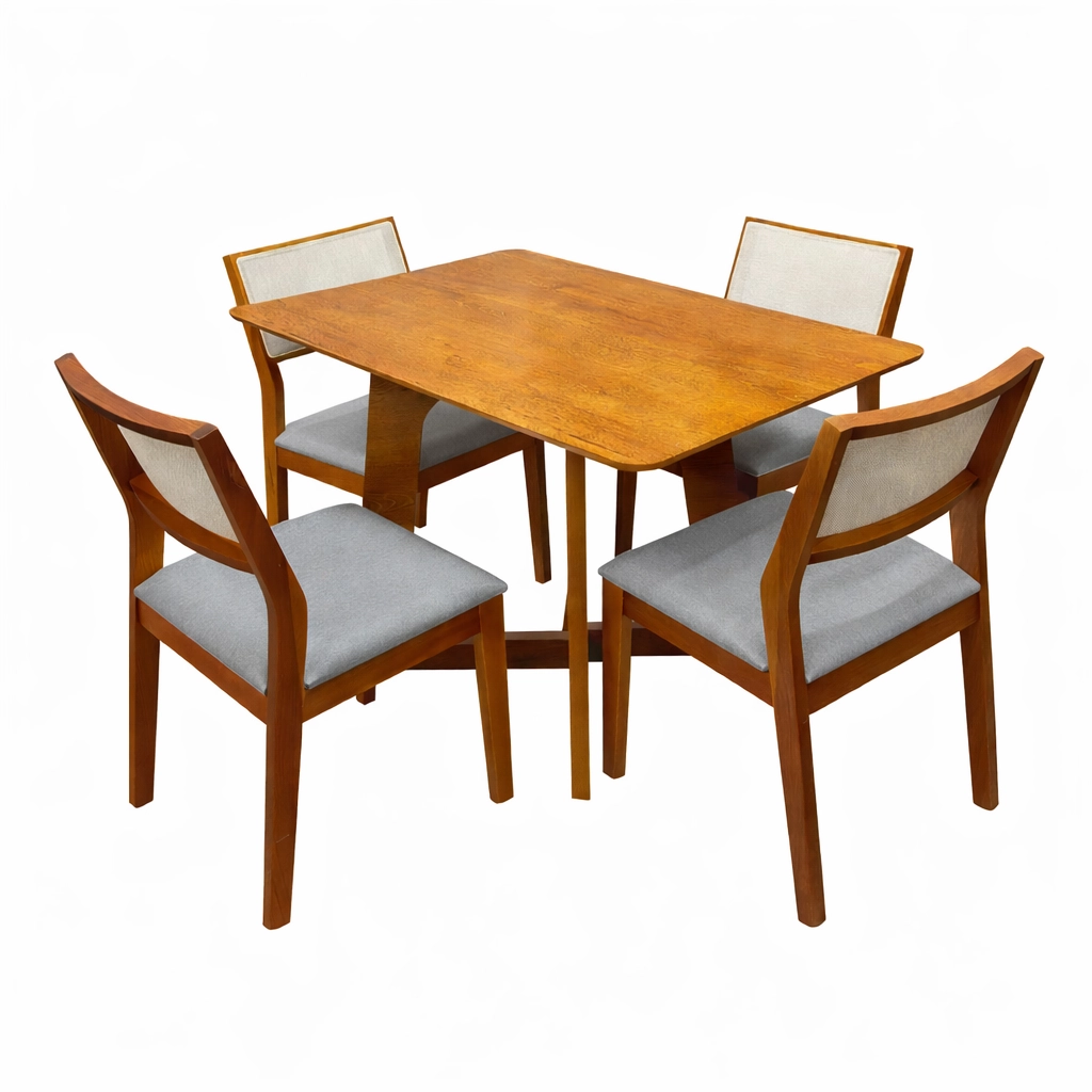 Mesa de Jantar Dubai Flex 120x80cm Sem Vidro e 4 Cadeiras Oiti em Linho Madeira Cel Móveis - Imagem 5