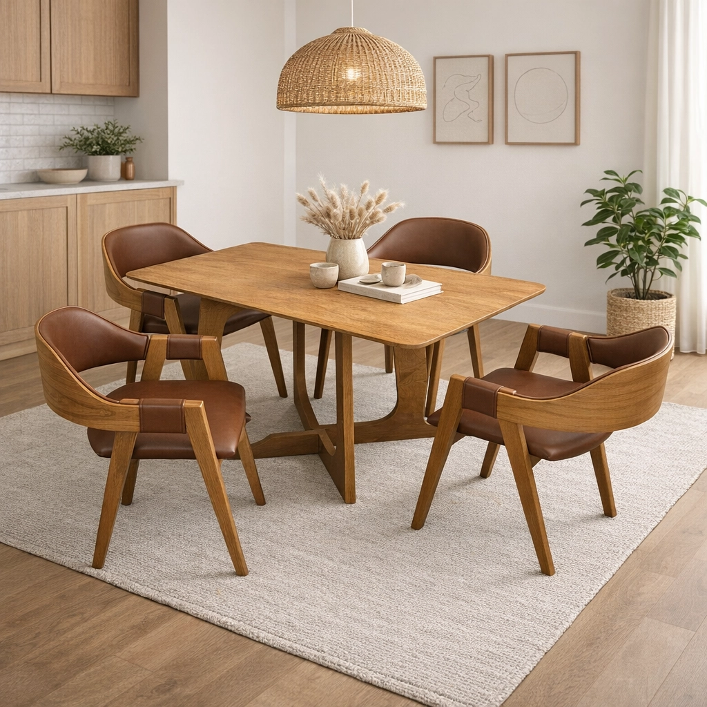 Mesa de Jantar Dubai Flex 120x80cm Sem Vidro e 4 Cadeiras Perola em Corino Madeira Cel Móveis - Imagem 3