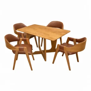 Mesa de Jantar Dubai Flex 120x80cm Sem Vidro e 4 Cadeiras Perola em Corino Madeira Cel Móveis