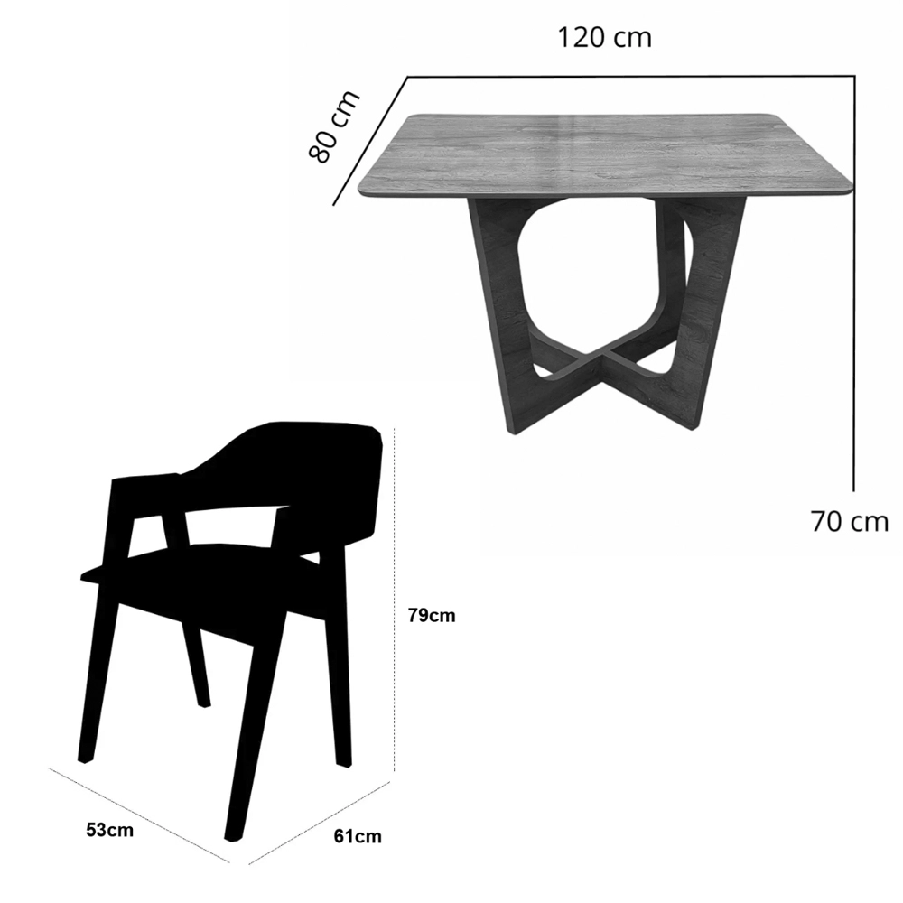 Mesa de Jantar Dubai Flex 120x80cm Sem Vidro e 4 Cadeiras Perola em Linho Madeira Cel Móveis - Imagem 2