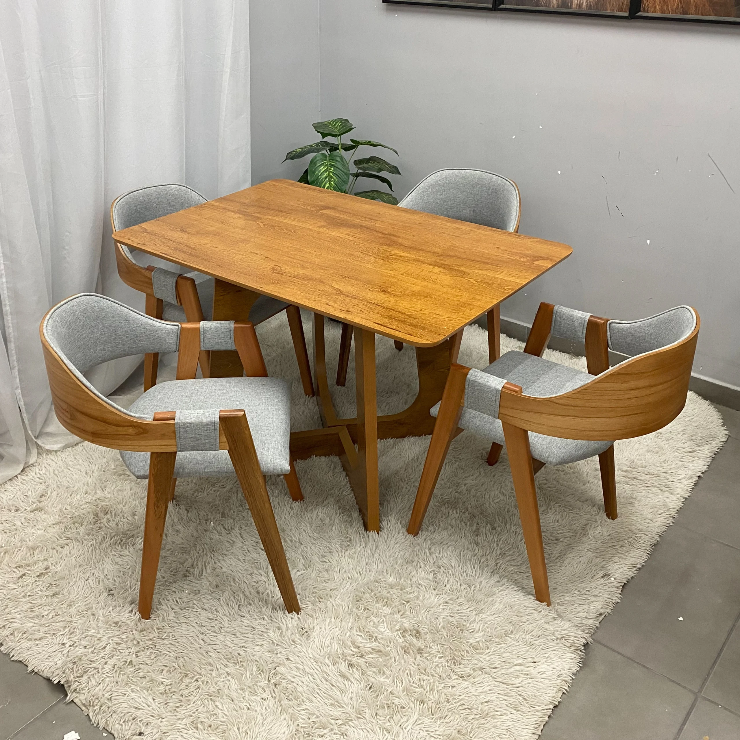 Mesa de Jantar Dubai Flex 120x80cm Sem Vidro e 4 Cadeiras Perola em Linho Madeira Cel Móveis - Imagem 3
