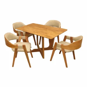 Mesa de Jantar Dubai Flex 120x80cm Sem Vidro e 4 Cadeiras Perola em Linho Madeira Cel Móveis