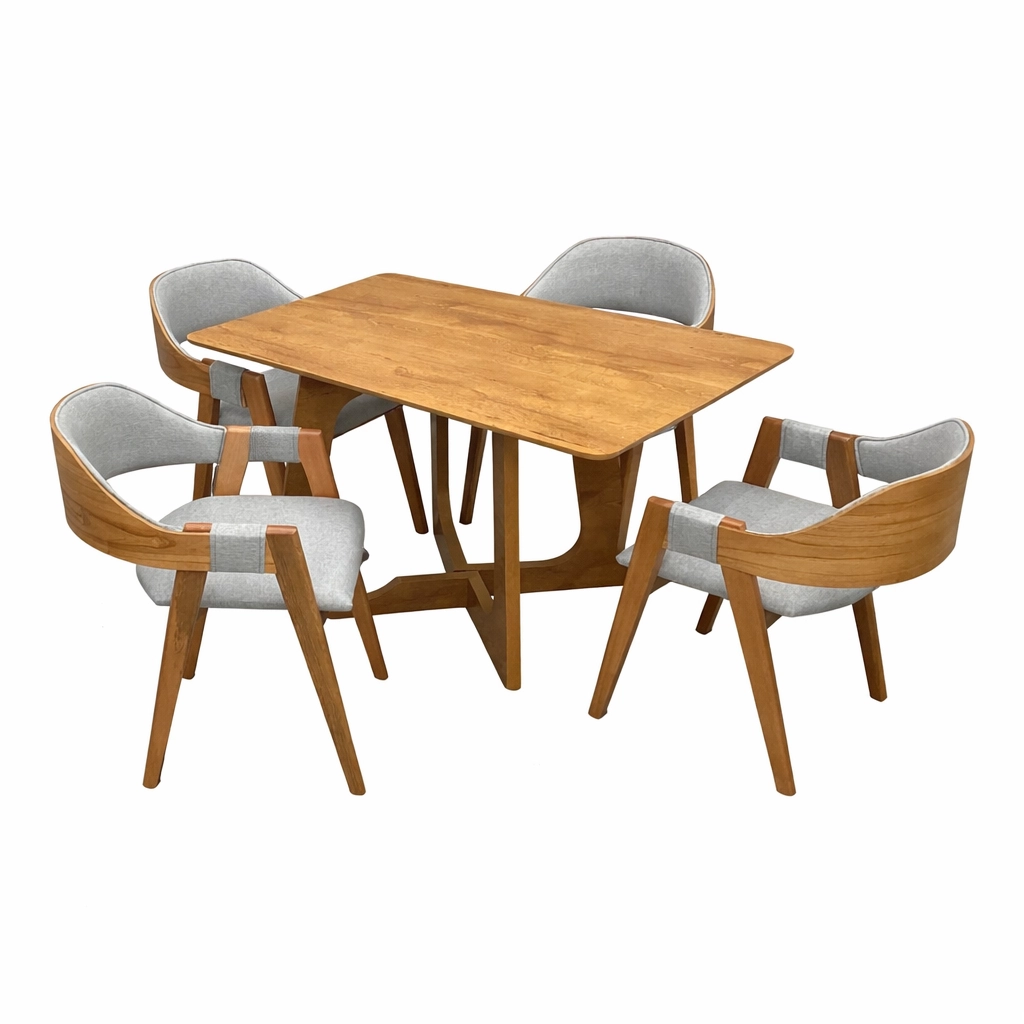 Mesa de Jantar Dubai Flex 120x80cm Sem Vidro e 4 Cadeiras Perola em Linho Madeira Cel Móveis - Imagem 5