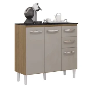 Balcão Isadora 3 Portas 2 Gavetas para Cozinha Poquema