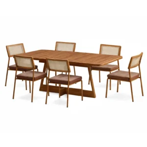 Mesa de Jantar Atria 160x90cm com 6 Cadeiras 1741 Lux em Aço Tubular Tecido Corino Carraro