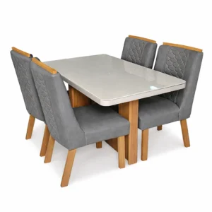 Mesa de Jantar Dora 120x80cm com 4 Cadeiras Dora Tecido Veludo Valdemóveis
