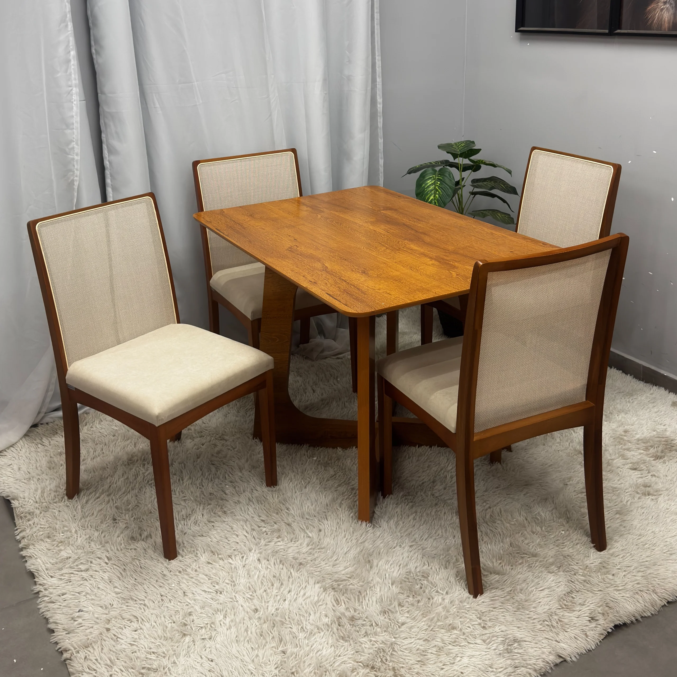 Mesa de Jantar Dubai Flex 120x80cm Sem Vidro e 4 Cadeiras Lara Kappesberg em Linho Madeira Cel Móveis - Imagem 3