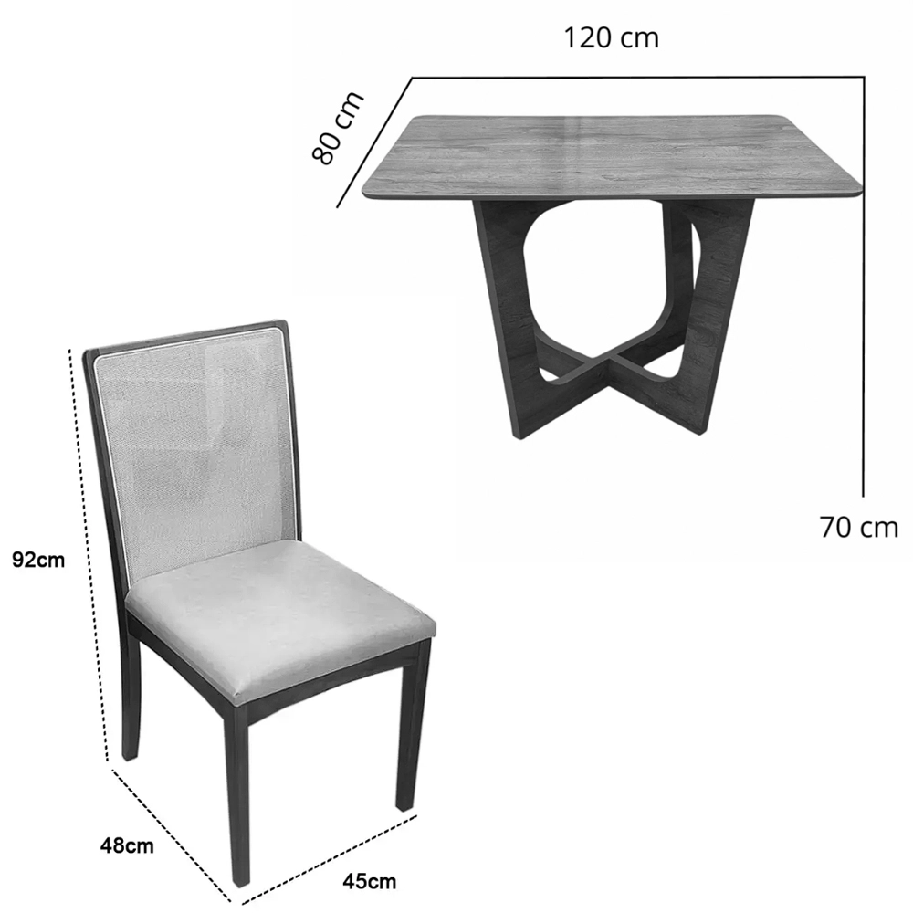 Mesa de Jantar Dubai Flex 120x80cm Sem Vidro e 4 Cadeiras Lara Kappesberg em Linho Madeira Cel Móveis - Imagem 2