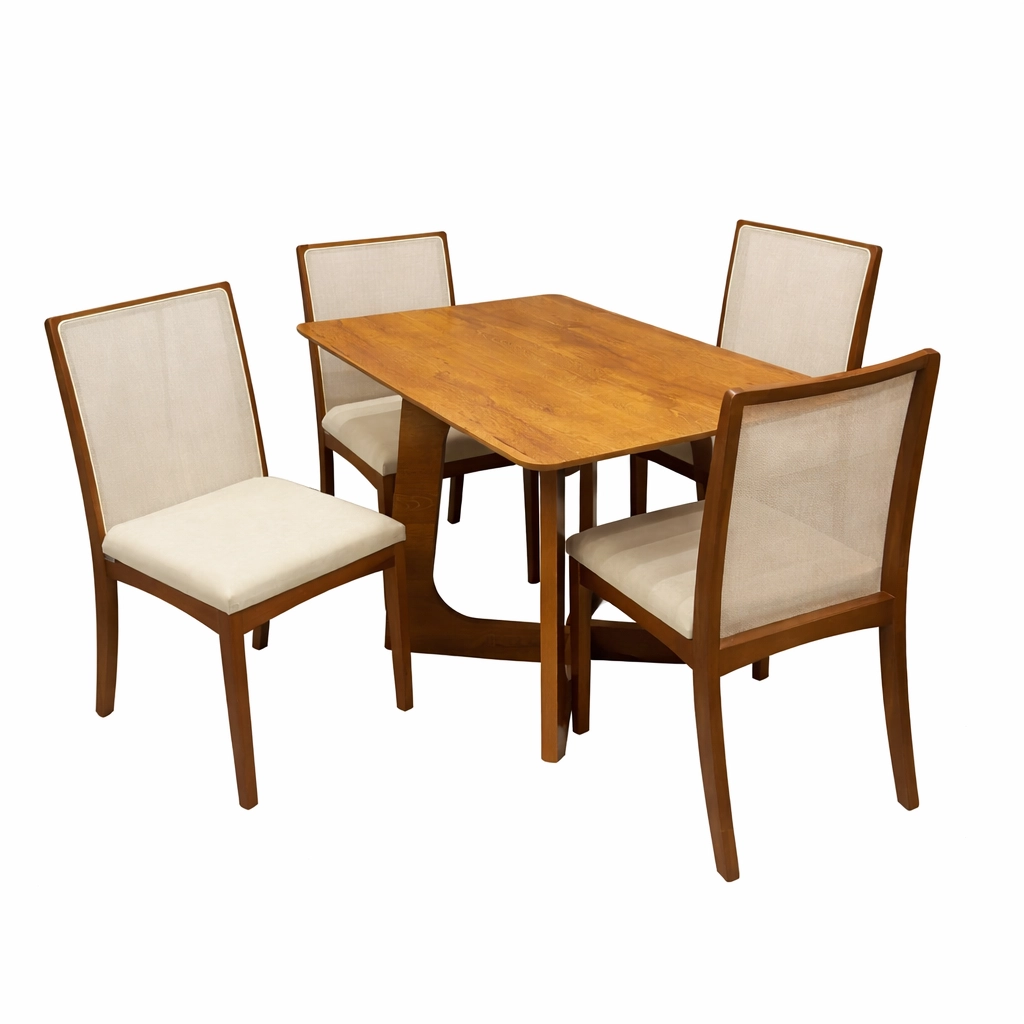 Mesa de Jantar Dubai Flex 120x80cm Sem Vidro e 4 Cadeiras Lara Kappesberg em Linho Madeira Cel Móveis