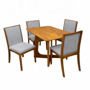 Mesa de Jantar Dubai Flex 120x80cm Sem Vidro e 4 Cadeiras Lara Kappesberg em Linho Madeira Cel Móveis