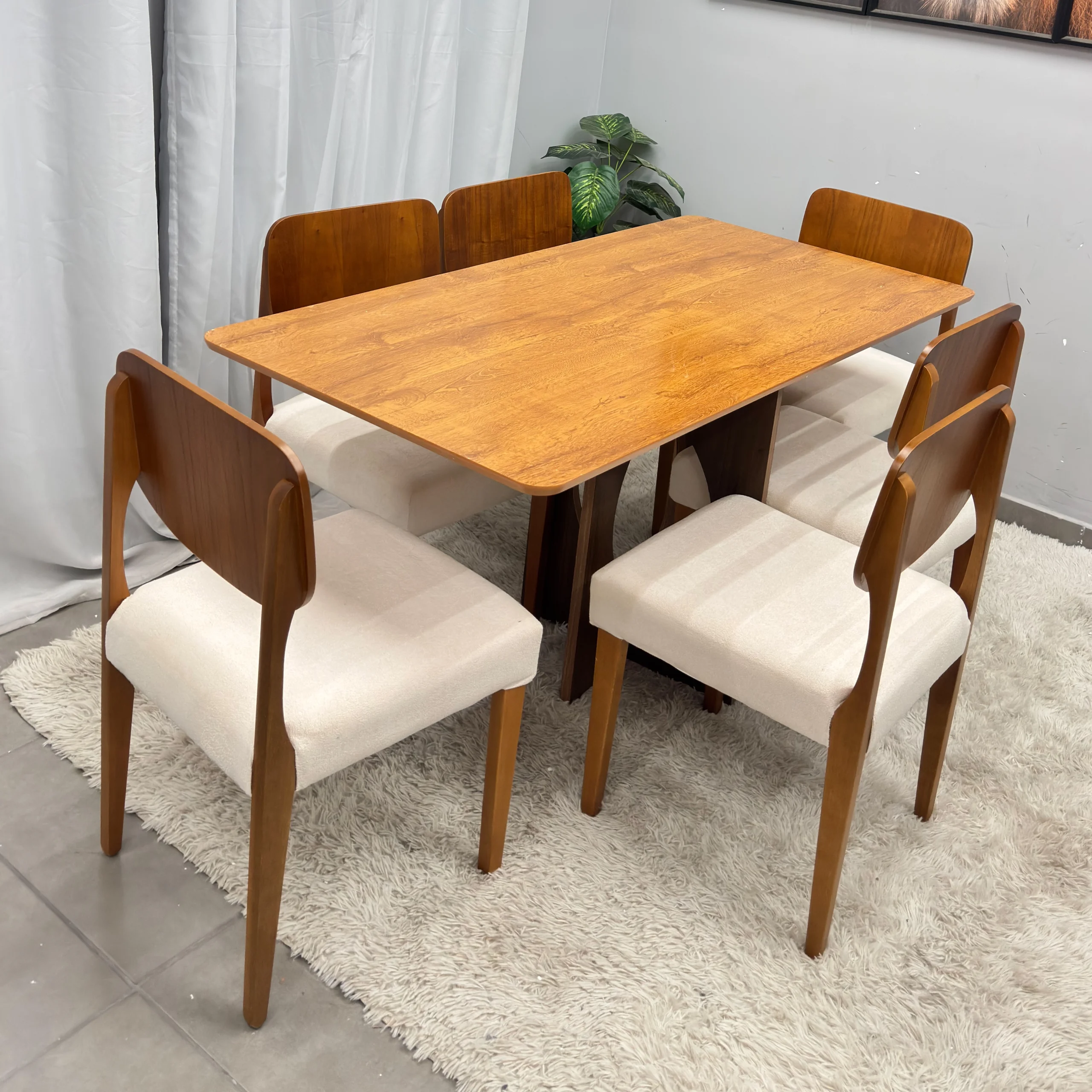 Mesa de Jantar Dubai Flex 160x80cm Sem Vidro e 6 Cadeiras Barcelona em Linho Madeira Cel Móveis - Imagem 3
