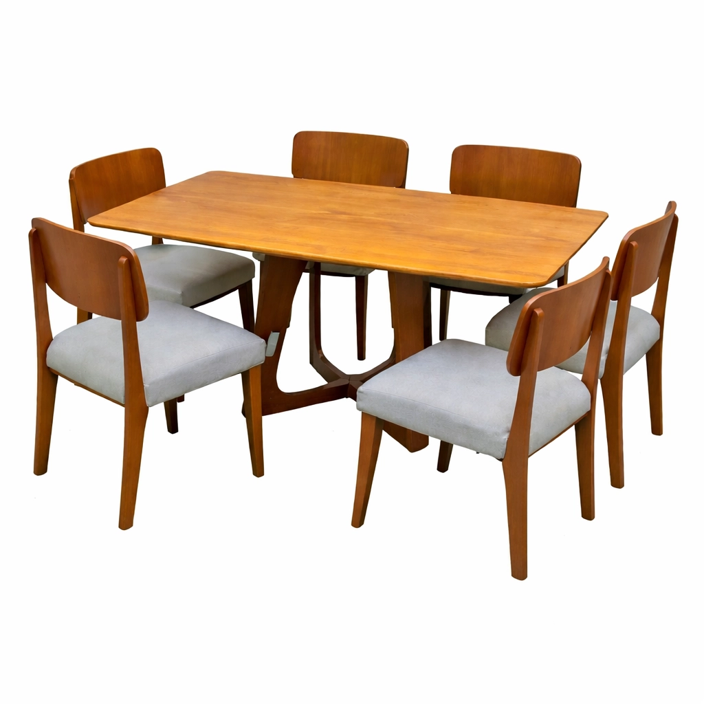 Mesa de Jantar Dubai Flex 160x80cm Sem Vidro e 6 Cadeiras Barcelona em Linho Madeira Cel Móveis - Imagem 5