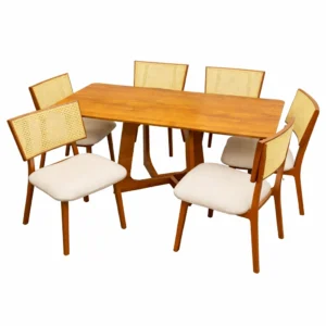 Mesa de Jantar Dubai Flex 160x80cm Sem Vidro e 6 Cadeiras Diamante em Linho Madeira Cel Móveis