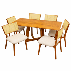 Mesa de Jantar Dubai Flex 160x80cm Sem Vidro e 6 Cadeiras Diamante em Linho Madeira Cel Móveis