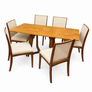 Mesa de Jantar Dubai Flex 160x80cm Sem Vidro e 6 Cadeiras Lara Kappesberg em Linho Madeira Cel Móveis
