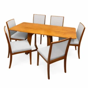 Mesa de Jantar Dubai Flex 160x80cm Sem Vidro e 6 Cadeiras Lara Kappesberg em Linho Madeira Cel Móveis
