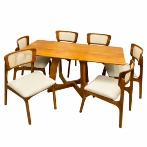 Mesa de Jantar Dubai Flex 160x80cm Sem Vidro e 6 Cadeiras New Viena em Linho Madeira Cel Móveis